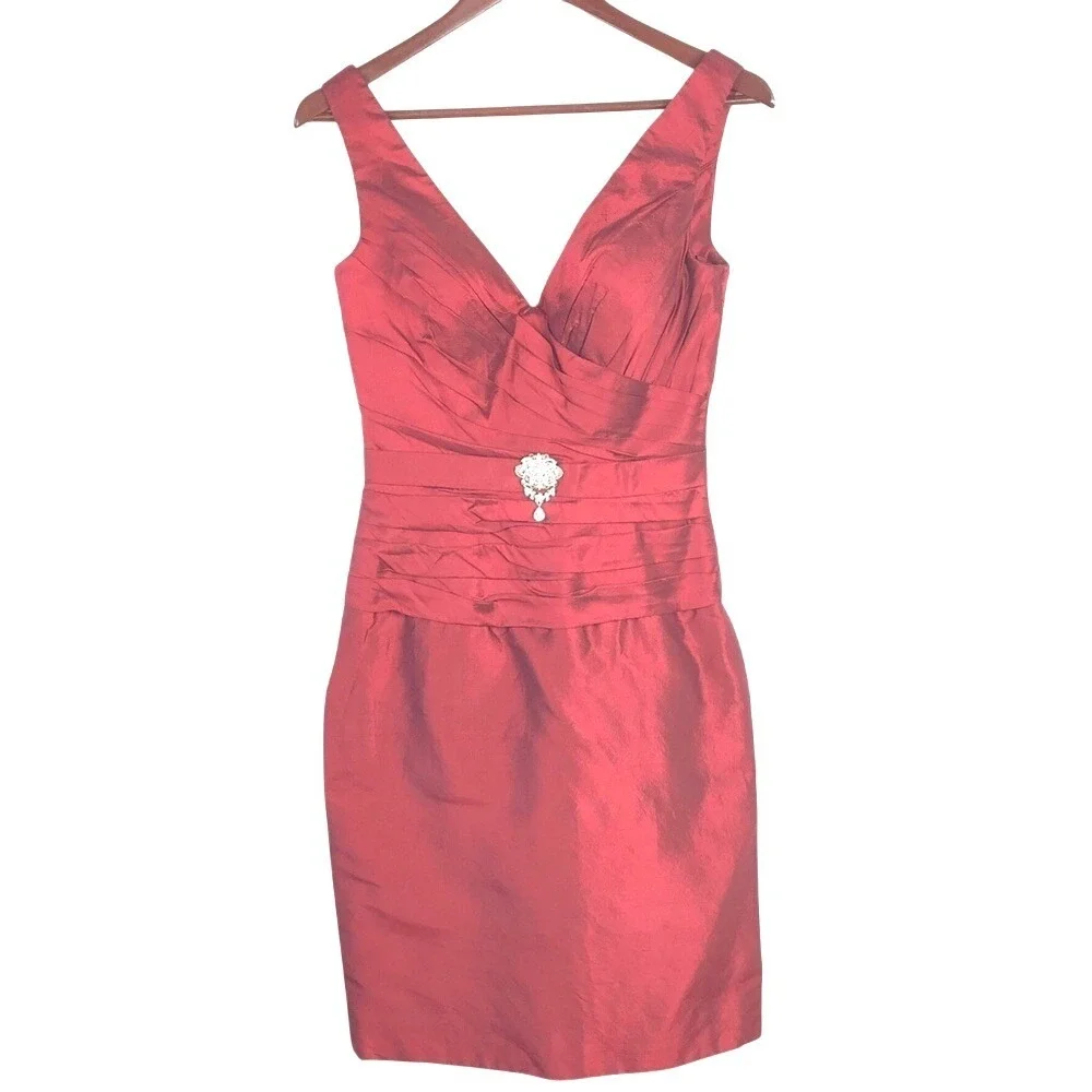 Sarah Danielle Silk Red Evening‎ Dress Jacket Formal Party Wedding Gala Sz 4